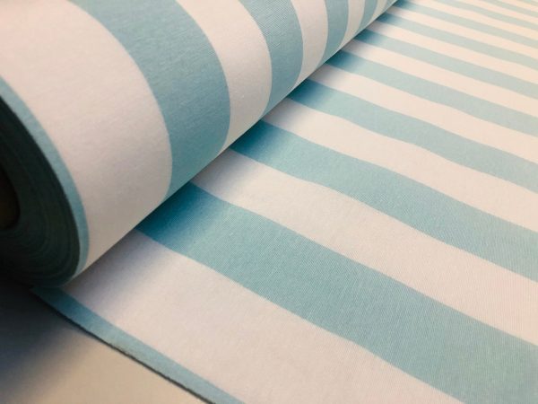Sky Blue & White Striped Fabric - Sofia Stripes Curtain Tablecloth Upholstery Material - 55"/140cm Wide Canvas - Image 7