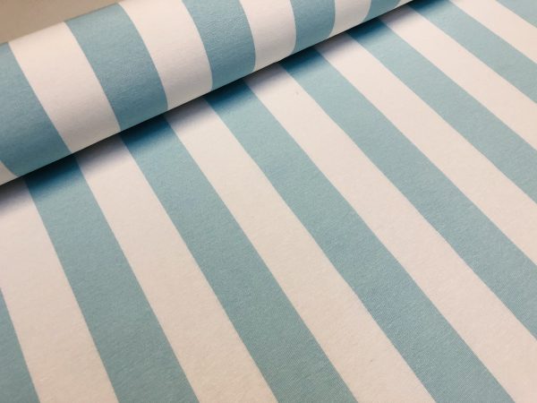 Sky Blue & White Striped Fabric - Sofia Stripes Curtain Tablecloth Upholstery Material - 110"/280cm Wide Canvas - Image 2