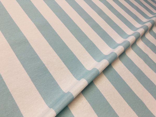 Sky Blue & White Striped Fabric - Sofia Stripes Curtain Tablecloth Upholstery Material - 110"/280cm Wide Canvas - Image 3