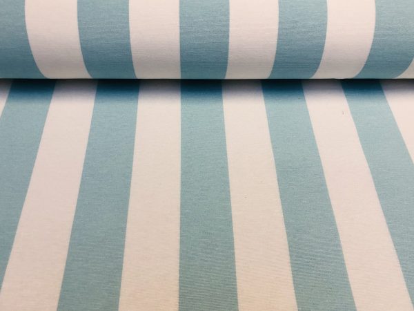 Sky Blue & White Striped Fabric - Sofia Stripes Curtain Tablecloth Upholstery Material - 110"/280cm Wide Canvas - Image 6