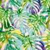 TEFLON Purple and Green Tropical Palm Leaves Botanical Leaf Garden Tablecloth PU Coated Outdoor Fabric For Cushion Gazebo – 55"/140cm Wide