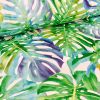 TEFLON Purple and Green Tropical Palm Leaves Botanical Leaf Garden Tablecloth PU Coated Outdoor Fabric For Cushion Gazebo – 55"/140cm Wide