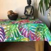 TEFLON Red and Green Tropical Palm Leaves Botanical Leaf Garden Tablecloth PU Coated Outdoor Fabric For Cushion Gazebo – 55"/140cm Wide