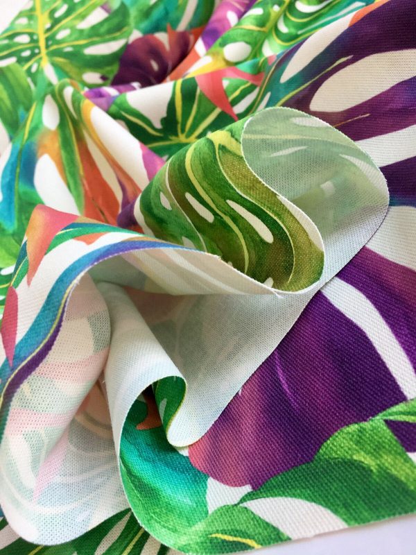 TEFLON Red and Green Tropical Palm Leaves Botanical Leaf Garden Tablecloth PU Coated Outdoor Fabric For Cushion Gazebo - 55"/140cm Wide - Image 4