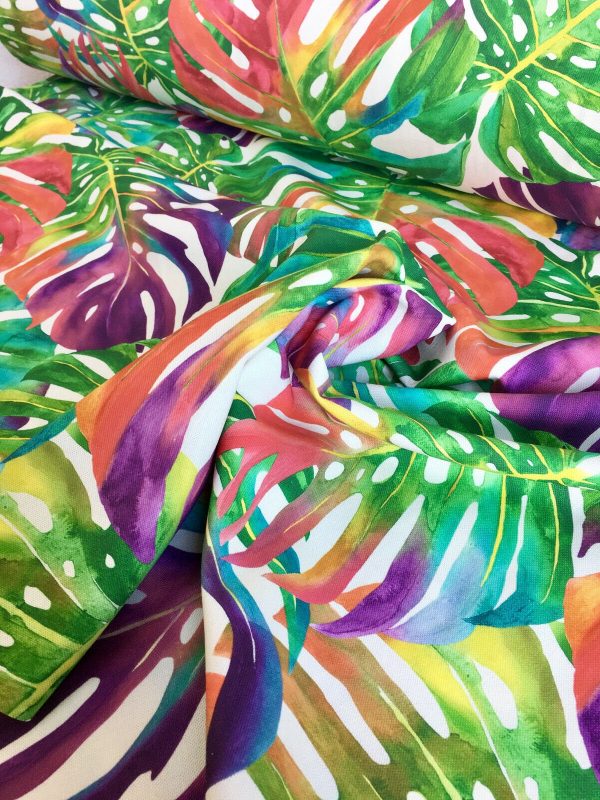 TEFLON Red and Green Tropical Palm Leaves Botanical Leaf Garden Tablecloth PU Coated Outdoor Fabric For Cushion Gazebo - 55"/140cm Wide - Image 5
