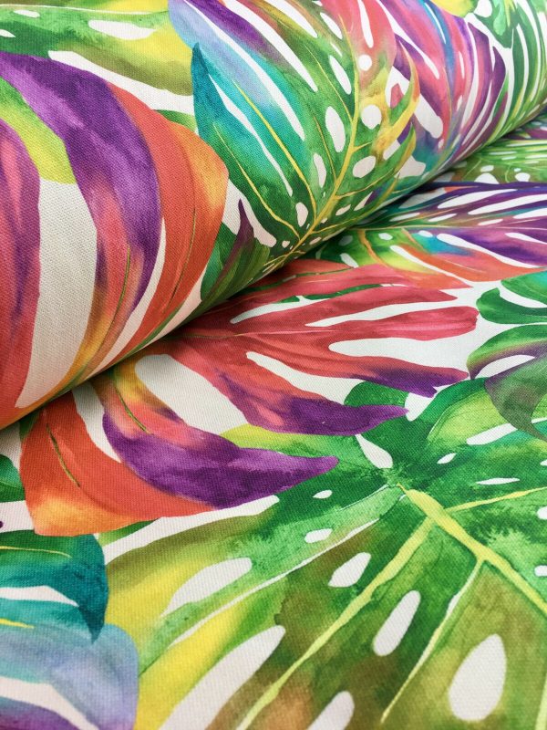 TEFLON Red and Green Tropical Palm Leaves Botanical Leaf Garden Tablecloth PU Coated Outdoor Fabric For Cushion Gazebo - 55"/140cm Wide - Image 8