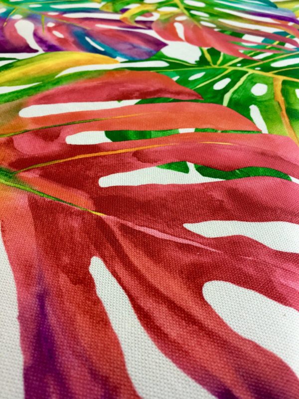 TEFLON Red and Green Tropical Palm Leaves Botanical Leaf Garden Tablecloth PU Coated Outdoor Fabric For Cushion Gazebo - 55"/140cm Wide - Image 9