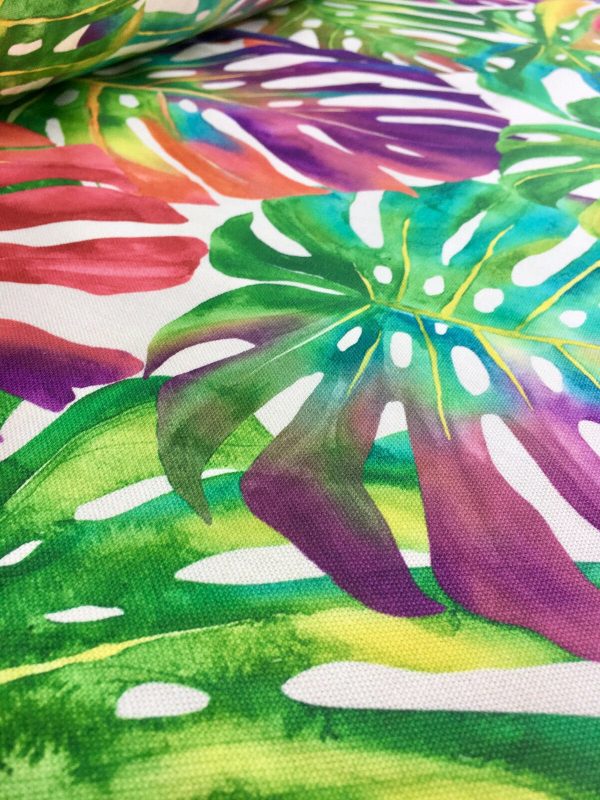 TEFLON Red and Green Tropical Palm Leaves Botanical Leaf Garden Tablecloth PU Coated Outdoor Fabric For Cushion Gazebo - 55"/140cm Wide - Image 10