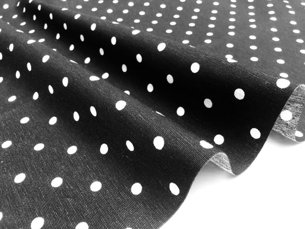 BLACK Polka Dot Fabric White Spots Dots PolyCotton Material Classic Chic Textile Home Decor Dress Curtains – 55''/140cm Wide Canvas