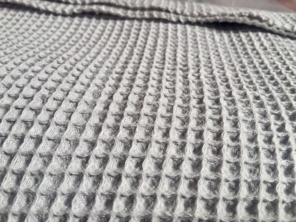 Cotton WAFFLE Pique Honeycomb Fabric Material – bathrobe, gown, towel, cushion –  150cm wide – SILVER GREY