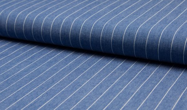 Light Blue – Denim Stripe Jacquard Cotton Summer Fabric Striped Dress Material Home Curtains 145-150 cm Wide