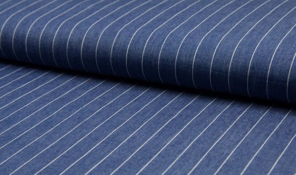 Medium Blue – Denim Stripe Jacquard Cotton Summer Fabric Striped Dress Material Home Curtains 145-150 cm Wide