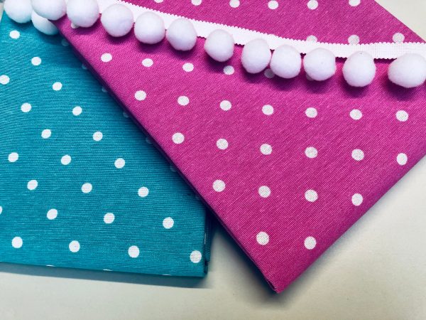 TURQUOISE BLUE Polka Dot Fabric White Spots Dots PolyCotton Material Classic Chic Textile Home Decor Dress Curtains - 55''/140cm Wide Canvas - Image 3