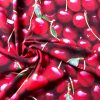 Red Cherry Print Cotton Jersey Knit Cherries Pin up Fruits Elastane Material 4 Way Stretch Summer Fabric 62"/155-160cm wide – Black