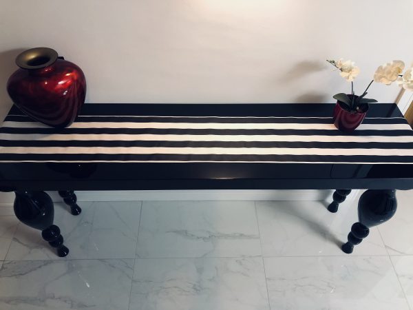 BLACK & WHITE Striped Teflon Table Runner For Events, Weddings, Home decor, Water Repellent - 12'' wide - Any Length - Image 4