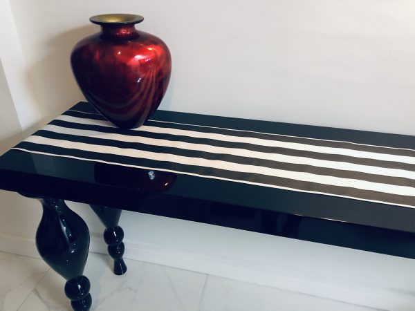 BLACK & WHITE Striped Teflon Table Runner For Events, Weddings, Home decor, Water Repellent - 12'' wide - Any Length - Image 3
