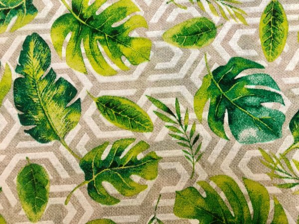 Geometric Palm Leaf Fabric Banana leaves Print Cotton Curtain Rhombus Upholstery Material Beige & Green - 55"/140cm wide Canvas - Image 3