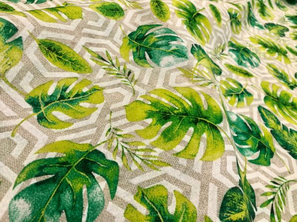Geometric Palm Leaf Fabric Banana leaves Print Cotton Curtain Rhombus Upholstery Material Beige & Green - 55"/140cm wide Canvas - Image 6