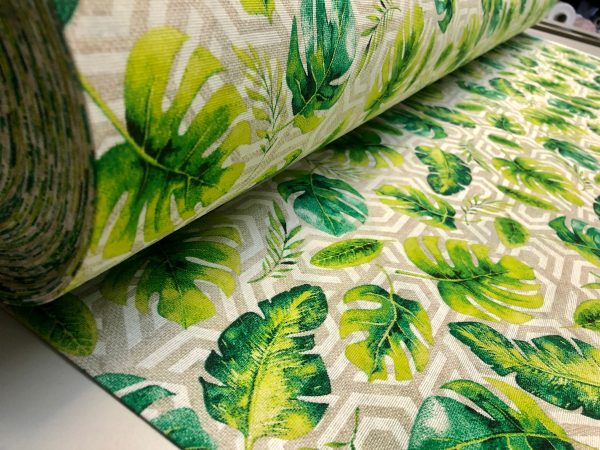 Geometric Palm Leaf Fabric Banana leaves Print Cotton Curtain Rhombus Upholstery Material Beige & Green - 55"/140cm wide Canvas - Image 7