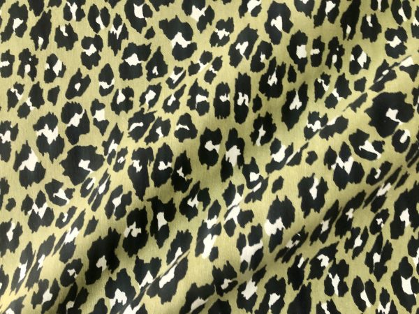 Green & Black Leopard Animal Fur Print Fabric Cotton Curtain Upholstery Material – 55"/140cm wide