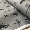 Grey Bugs & Insects Fabric for Curtains Upholstery Dressmaking Bee Moth Butterfly Dragonfly Print 100% Cotton Material 110"/280cm extra wide