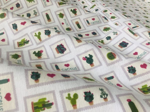 Mini Patch Pink Cactus Fabric Cacti Print Curtain Cotton Material Cute Thorn Heart Frame Jeans Light Upholstery 110"/280cm Extra Wide Canvas - Image 2