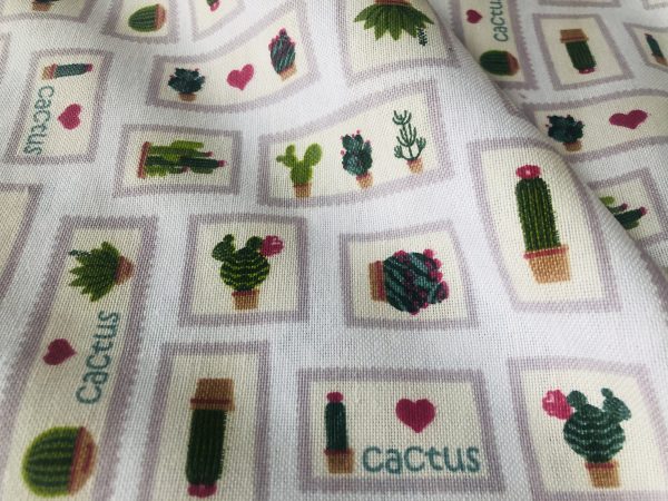 Mini Patch Pink Cactus Fabric Cacti Print Curtain Cotton Material Cute Thorn Heart Frame Jeans Light Upholstery 110"/280cm Extra Wide Canvas - Image 3