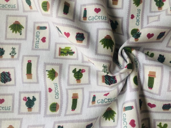 Mini Patch Pink Cactus Fabric Cacti Print Curtain Cotton Material Cute Thorn Heart Frame Jeans Light Upholstery 110"/280cm Extra Wide Canvas - Image 4