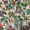 Safari Zoo African Animal Digital Print Fabric Tropical Jungle Palm Flower Leaf Material Linen Look  – 108"/275cm extra wide Canvas