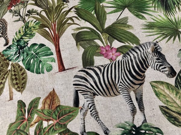 Safari Zoo African Animal Digital Print Fabric Tropical Jungle Palm Flower Leaf Material Linen Look  - 54"/138cm wide Canvas - Image 3