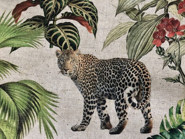 Safari Zoo African Animal Digital Print Fabric Tropical Jungle Palm Flower Leaf Material Linen Look  - 54"/138cm wide Canvas - Image 5