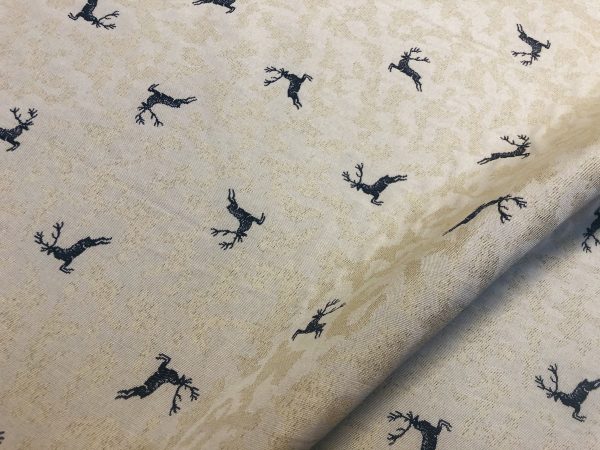 Beige Deer Jacquard Double Face Gobelin Fabric Curtain Upholstery Material Christmas Moose Elk Textile – 55"/140cm wide Canvas