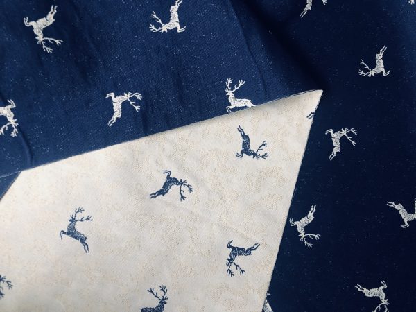 Navy Blue Deer Jacquard Double Face Gobelin Fabric Curtain Upholstery Material Christmas Moose Elk Textile – 55"/140cm wide Canvas