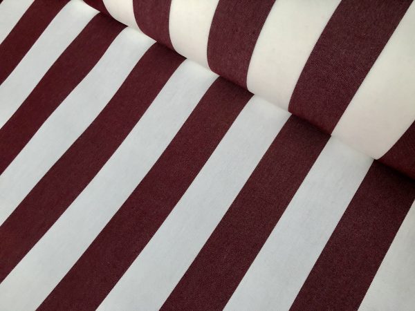 Burgundy & White Striped DRALON Outdoor Fabric Acrylic Teflon Waterproof Upholstery Material For Cushion Gazebo Beach – 63"/160cm Wide
