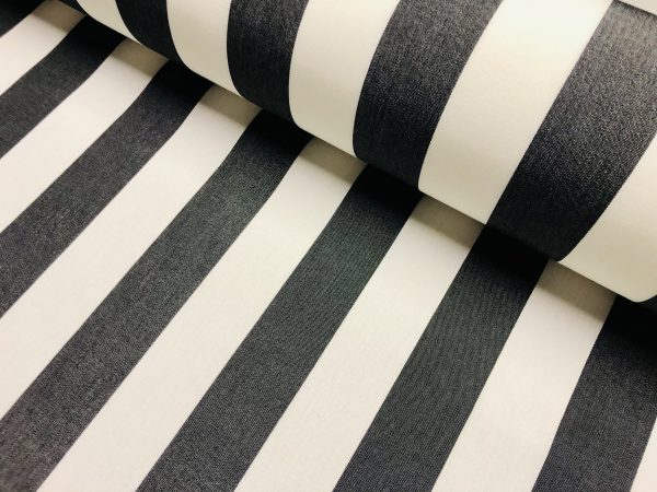 Charcoal Grey & White Striped DRALON Outdoor Fabric Acrylic Teflon Waterproof Upholstery Material For Cushion Gazebo Beach – 63"/160cm Wide