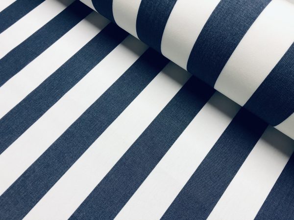 Navy Blue & White Striped DRALON Outdoor Fabric Acrylic Teflon Waterproof Upholstery Material For Cushion Gazebo Beach - 125"/320cm Wide - Image 3