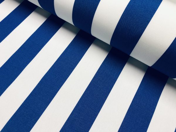 Royal Blue & White Striped DRALON Outdoor Fabric Acrylic Teflon Waterproof Upholstery Material For Cushion Gazebo Beach – 63"/160cm Wide