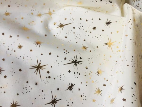 ICE STAR Silk Taffeta fabric nylon material Taffeta Foil Gold Stars – 55"/ 140cm wide – CREAM