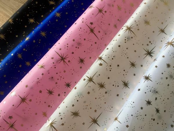 ICE STAR Silk Taffeta fabric nylon material Taffeta Foil Gold Stars - 55"/ 140cm wide - Royal BLUE - Image 3