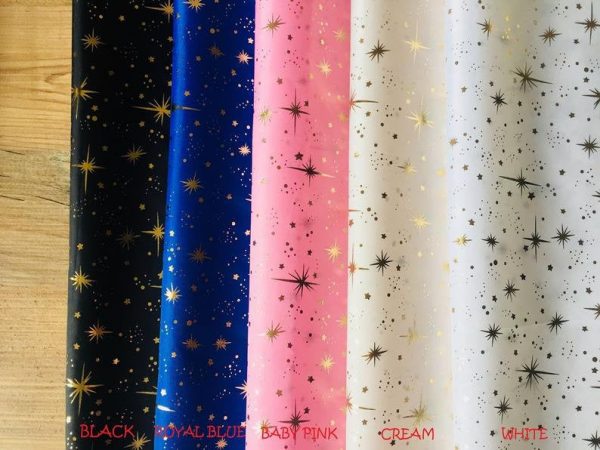 ICE STAR Silk Taffeta fabric nylon material Taffeta Foil Gold Stars - 55"/ 140cm wide - WHITE - Image 2