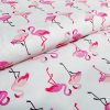 Pink Flamingo Poplin Fabric Bird Print Material 100% Cotton for Face Mask, Dress, Home decor – 150cm Wide – White