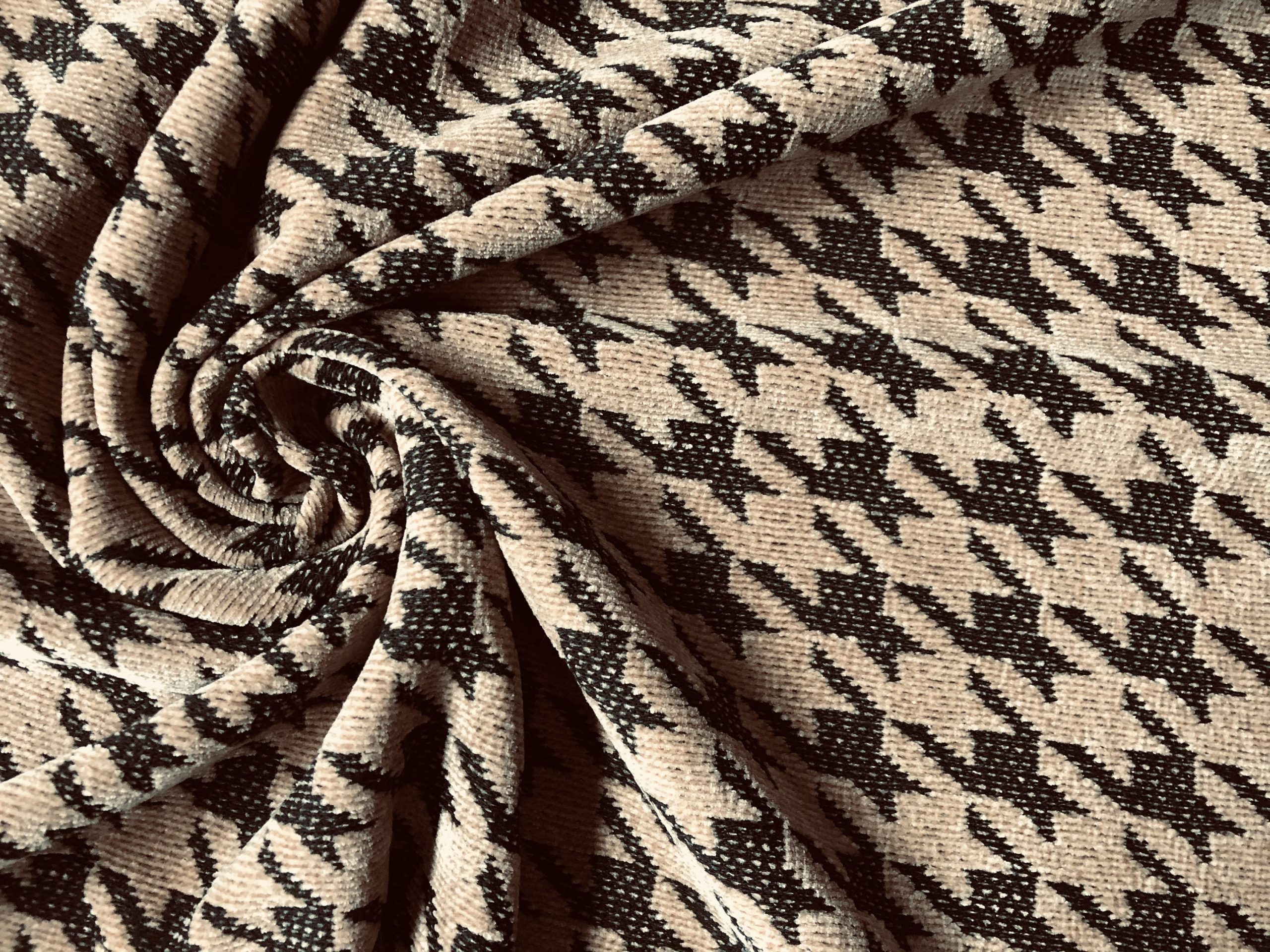 Taupe Houndstooth Chenille Fabric Jacquard Gobelin Material