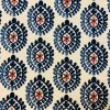 Floral Aztec Spanish Geometric Diamond Flower Tile Fabric Cotton Panama Curtain Upholstery Material – 55"/140cm wide – Blue & Red