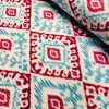 Kilim Aztec Spanish Geometric Diamond Tile Fabric Cotton Panama Curtain Upholstery Material – 55"/140cm wide – Aqua Blue & Raspberry Red