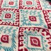 Kilim Aztec Spanish Geometric Diamond Tile Fabric Cotton Panama Curtain Upholstery Material – 55"/140cm wide – Aqua Blue & Raspberry Red