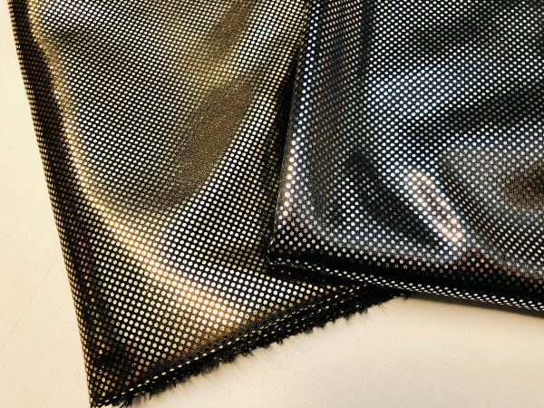 Lame Foil Disco Shiny Glitter Party Lightweight Fabric Sparkling 2 Way Stretch Material - 57"/146cm wide - Gold & Black - Image 2