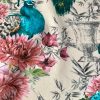 Peacock Bird Fabric – Floral Pink Peony Garden Furnishing, Curtains, Upholstery Material – 55"/140cm Wide – Cream & Turquoise