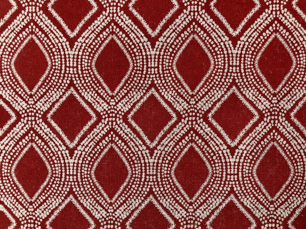 Art Deco Damask Rhombus Diamond Print Fabric Floral Cotton Material for Curtains Upholstery Home Decor 140cm wide RED &  CREAM
