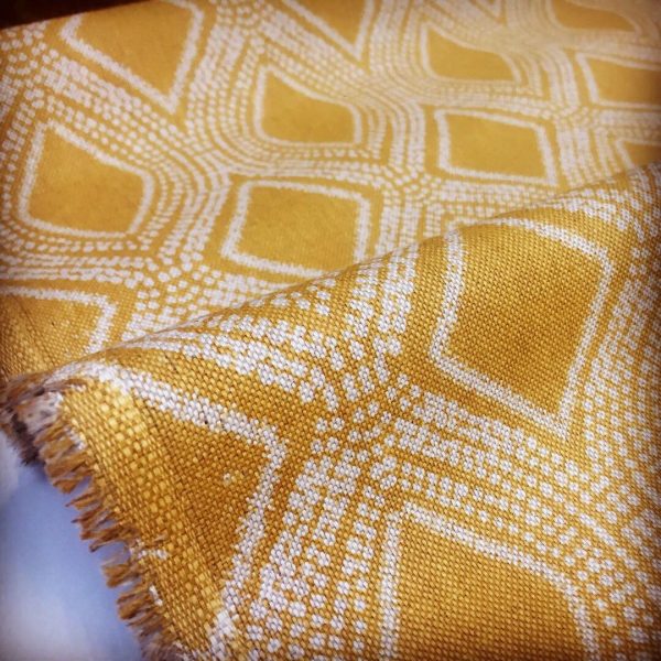Art Deco Damask Rhombus Diamond Print Fabric Floral Cotton Material for Curtains Upholstery Home Decor 280cm EXTRA wide Ochre Mustard Cream - Image 3