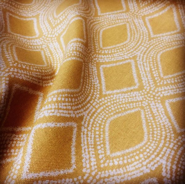 Art Deco Damask Rhombus Diamond Print Fabric Floral Cotton Material for Curtains Upholstery Home Decor 280cm EXTRA wide Ochre Mustard Cream - Image 4